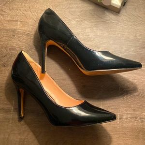 Black patent leather heels